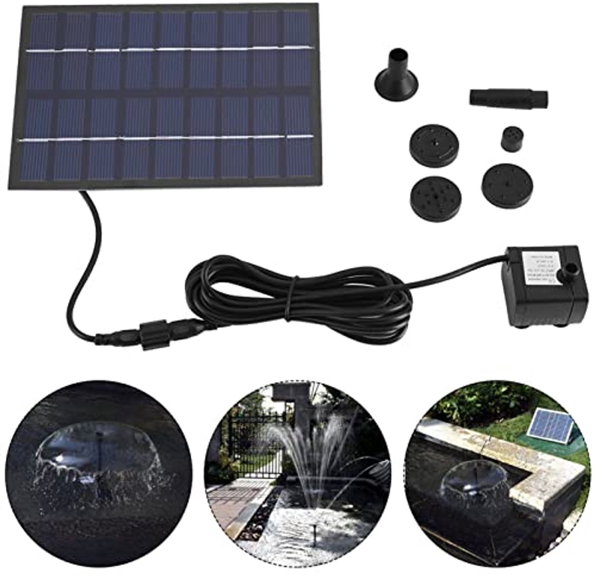 Zonne-energie Tuinfontein met 4 Sproeiers - 165 l/u voor Tuin, Vijver, en Zwembad