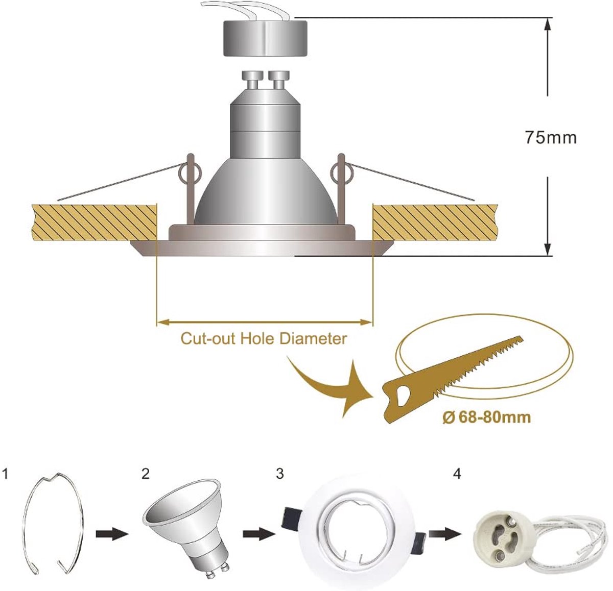 Set van 12 Draaibare LED Inbouwspots GU10 - Wit Rond 68mm