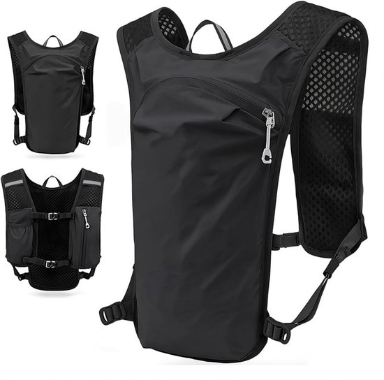 1 stuk - Wandelrugzak - Trailrunningrugzak - 21×7×38 cm - Lichtgewicht - Drinkzak voor kamperen - Unisex - Rugzakvest - Geschikt voor wandelen, trailrunning, fietsen en marathons - Zwart