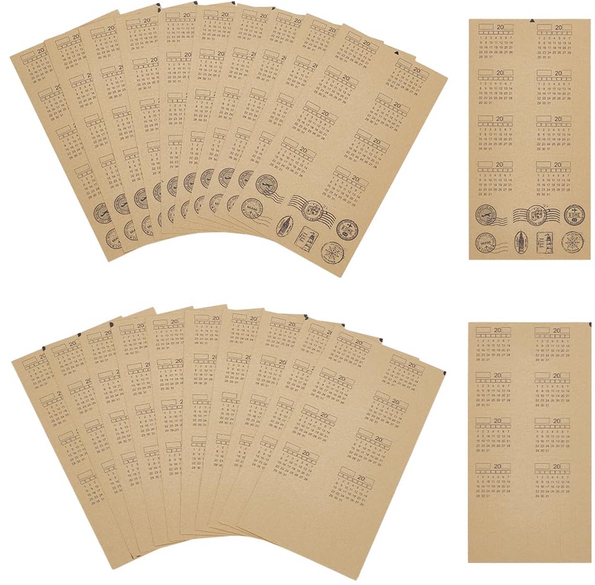 20 kalenderstickers voor planners, 2 stijlen, tarwekleurig papier, kalenderstickers, maandelijkse indexverdelers, bullet zelfklevende indextabbladen voor dagboek, agenda, notitieboek