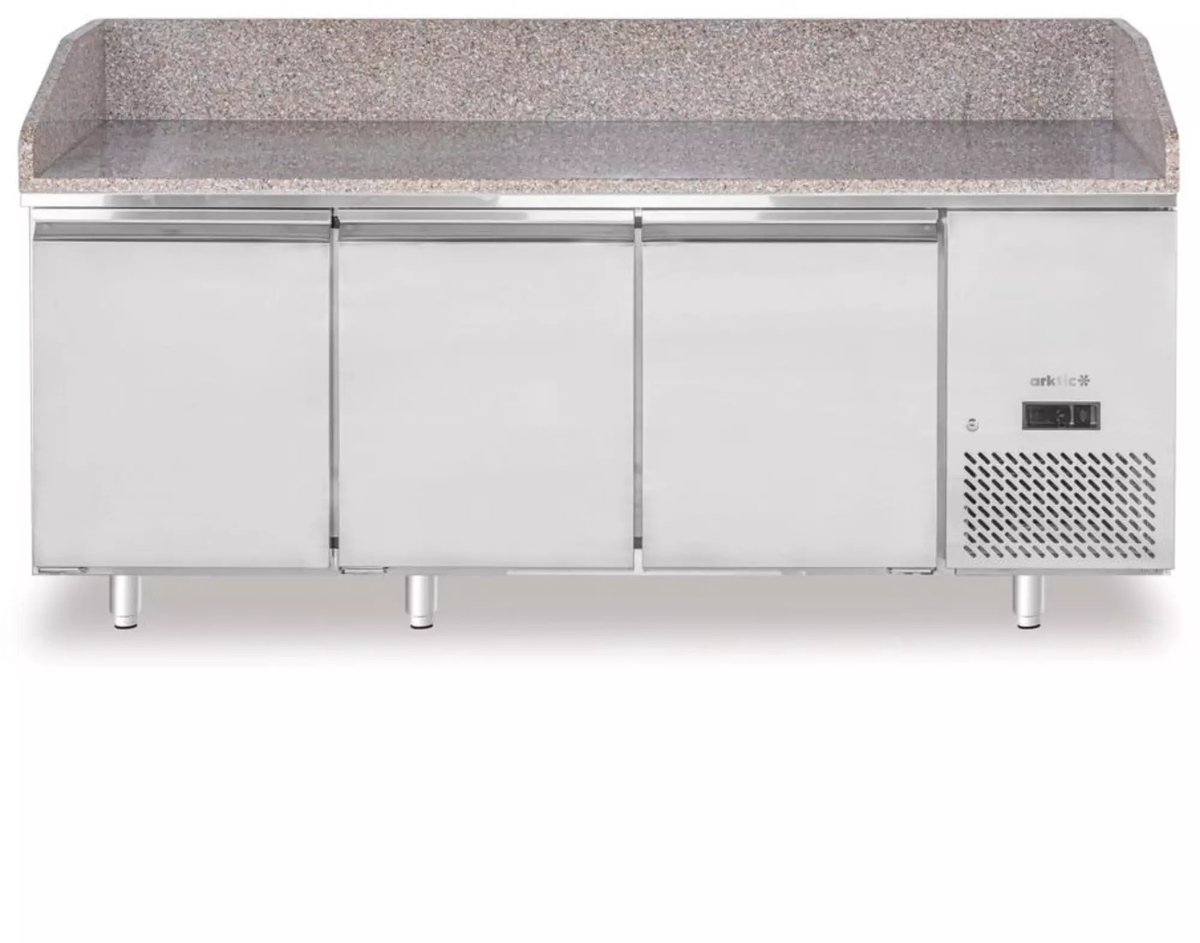 Arktic Hendi Arktic Pizzawerkbank Met Granieten Werkblad - 3-Deurs - 375L - 230V/400W - 2010x800x875mm granietWit