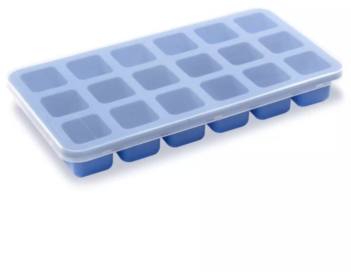 HENDI IJsblokjesvorm met deksel - siliconen met polypropyleen deksel - 21,7 x 11,4 x 3,0 cm - blauw - 18 ijsblokjes (2,6 x 2,6 x 2,6 cm) - vriezer