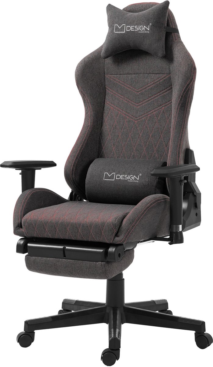 Gaming stoel grijs/rood stof ML-Design