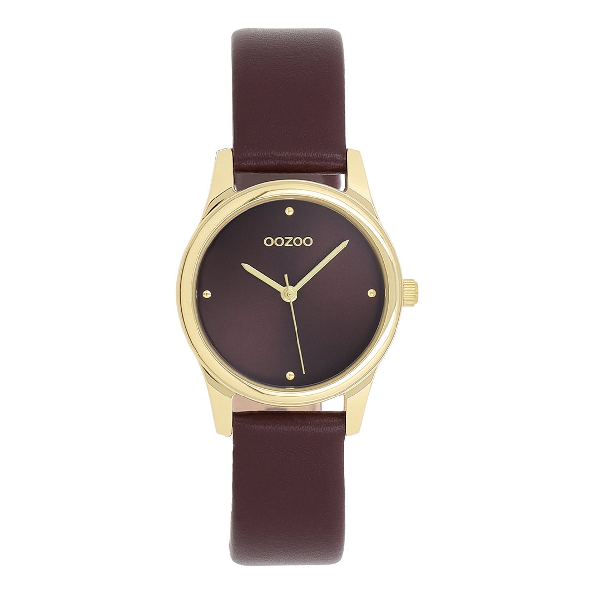 OOZOO Timepieces - Goudkleurige horloge met vijgenrode leren band - C11627