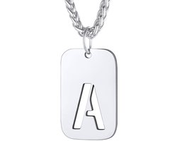 Initial A Letter for Men Necklace Necklace Dog Tags Stainless Steel 26 Alphabet Hollow Capitals Boy Chains with Pendants Jewelry Platinum Necklace Necklace for Men with Spiga Necklace,
