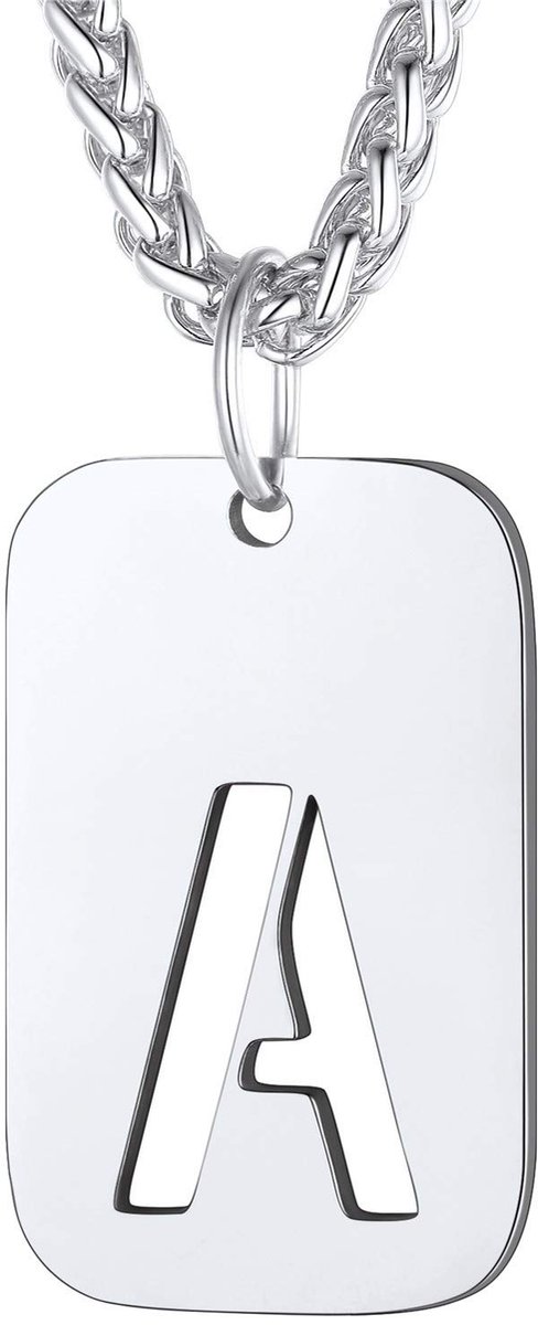 Initial A Letter for Men Necklace Necklace Dog Tags Stainless Steel 26 Alphabet Hollow Capitals Boy Chains with Pendants Jewelry Platinum Necklace Necklace for Men with Spiga Necklace,