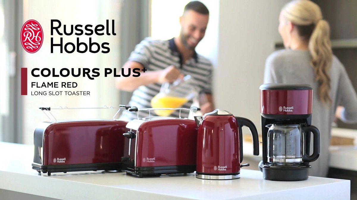 Russell Hobbs Colours Plus Flame Red Toaster Long Slot Red, Long, Extra Wide Slot, Extra Fast, Stainless Steel, High Gloss Red, 21391-56