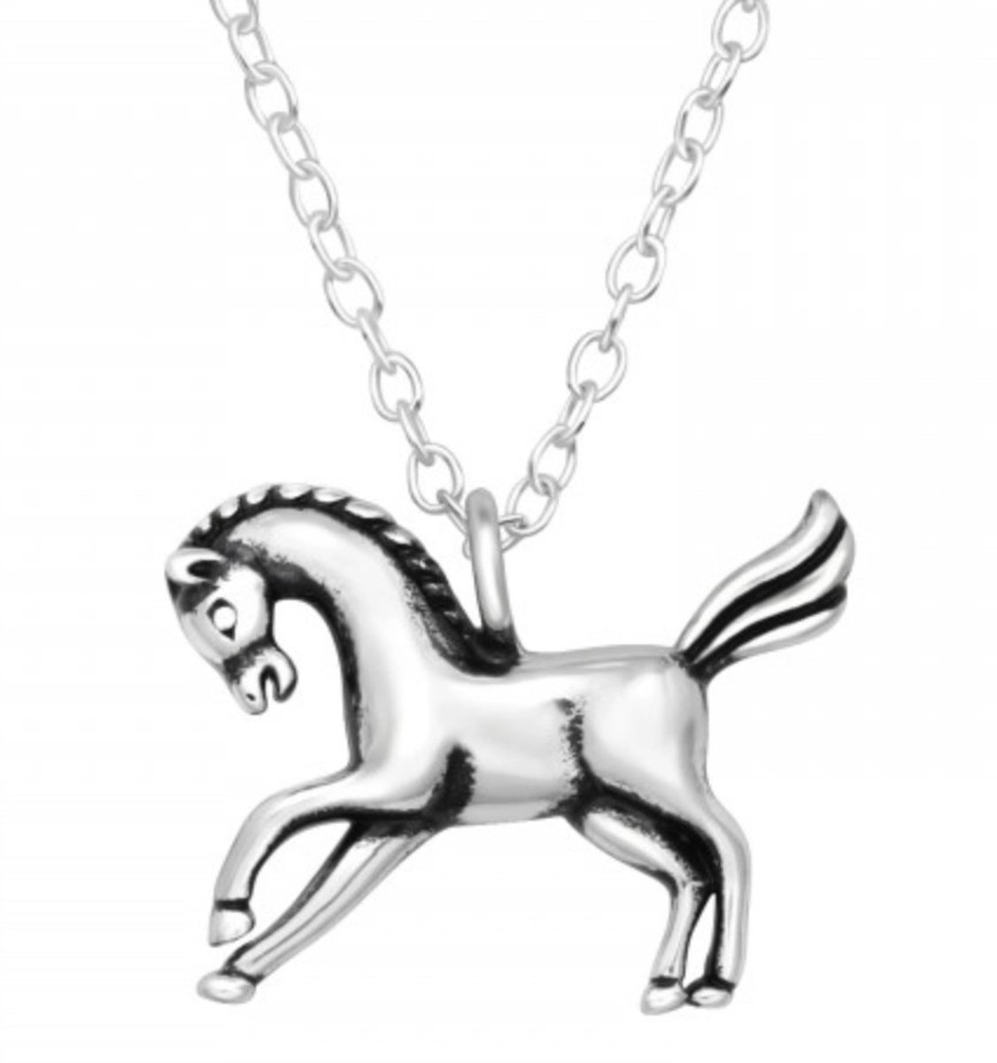 La Rosa Princesa Zilveren Ketting met Paard hanger - Geoxideerd