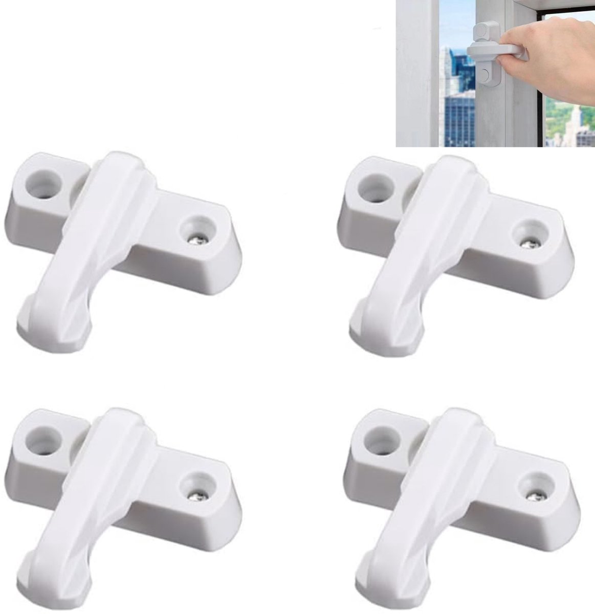 Image of 4 stuks - T-vormige raamsloten - kunststof stalen raam- en deurslot - anti-diefstal thuiskluis handvat sloten - huishoudelijke kindveilige schuifslot - wit