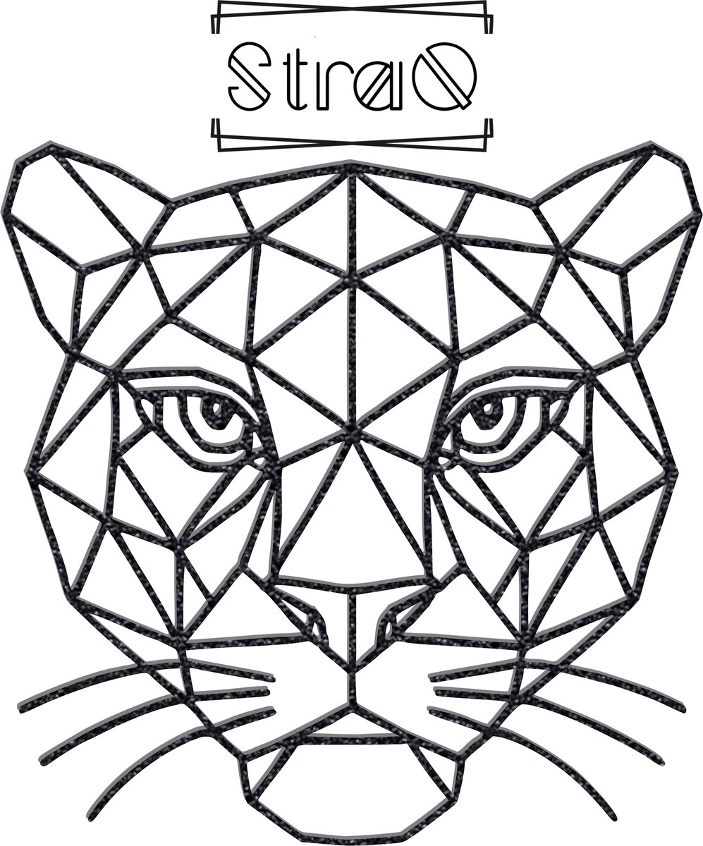 StraQ Zwarte Geometrische Luipaard 24 cm - Dierenkop - Panter - Muurdecoratie - Wandversiering - Wanddecoratie