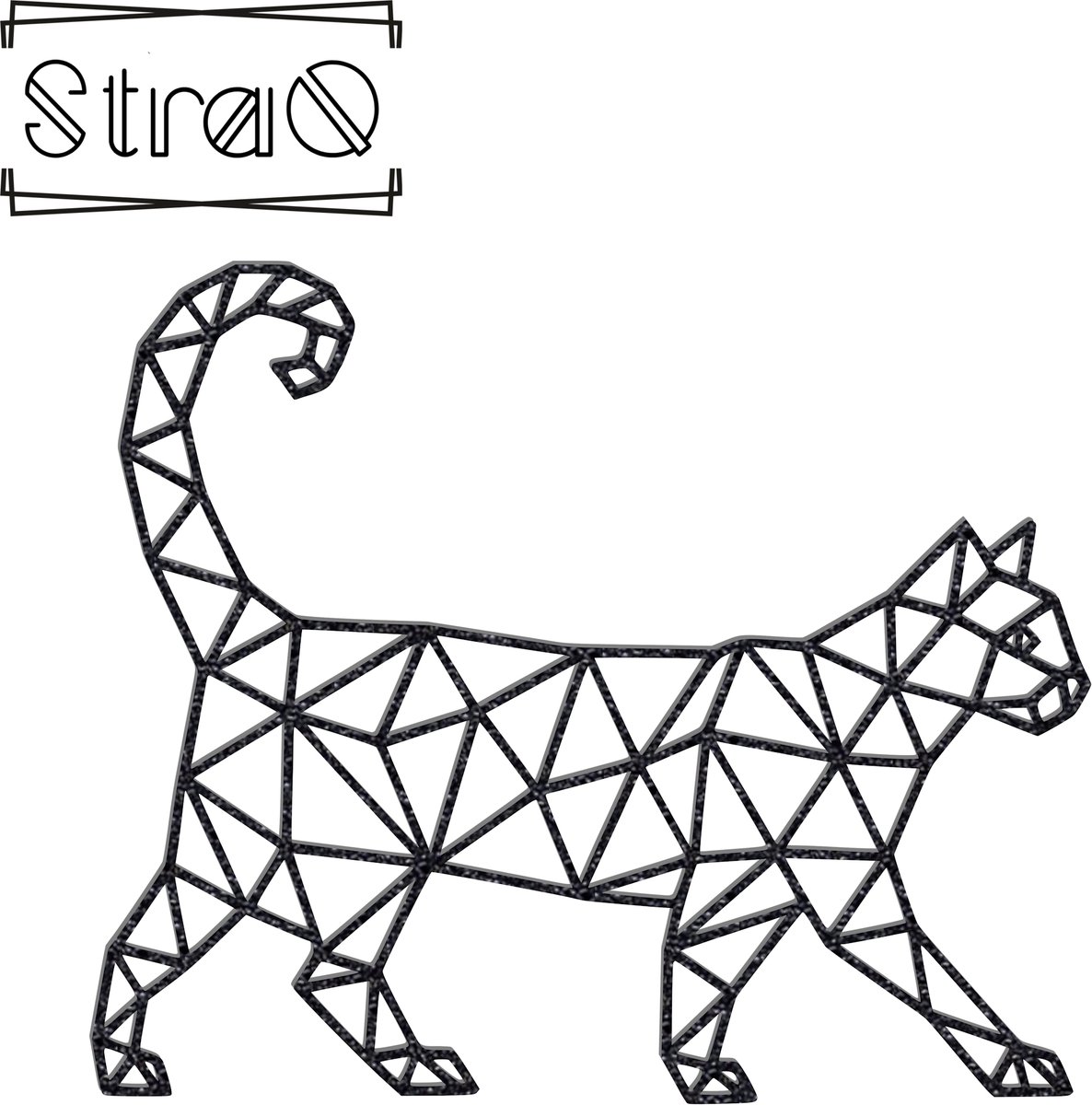 StraQ Zwarte Geometrische Kat 24 cm - Poes - Muurdecoratie - Wanddecoratie - Wandversiering - Rechts