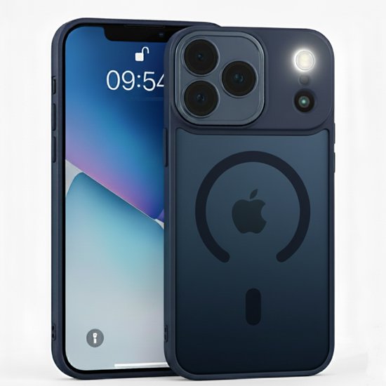 Coque compatible avec iPhone 17 Pro - Compatible avec MagSafe - Blauw foncé - Coque arrière magnétique mate Casemania - Protection les chutes et les impacts avec Protection de l'appareil photo
