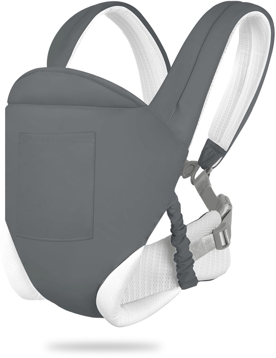 QTTVBTNA - Draagzak - Ergonomische Draagzak - Ademend en comfortabel - Babydrager vanaf Geboorte - Verstelbare schouderbanden - Donkergrijs - 1 stuk