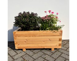 AMISHOUT - SET - Plantenbak met wielen 80x40x36 cm - naturel | bloembak buiten op wielen