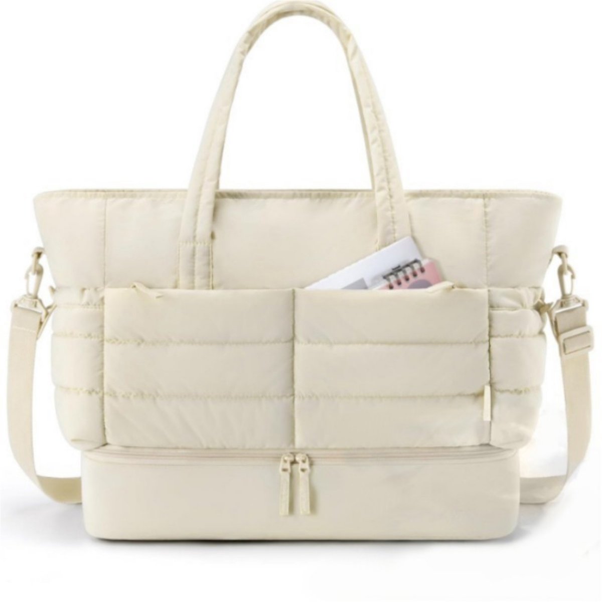 TOVBMUP Donsreistas - 38L - Grote sporttas - Dames - met schoenenvak - Weekendtas geschikt voor dames - Waterdichte handbagage - 47*21*39cm - Zacht, dik en duurzaam - Beige