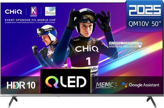 CHiQ U50QM10V - Smart TV 50 Inch - QLED Pro Google TV - 4K UHD - Randloos Metal Design - Dolby Audio - 2025 Nieuw