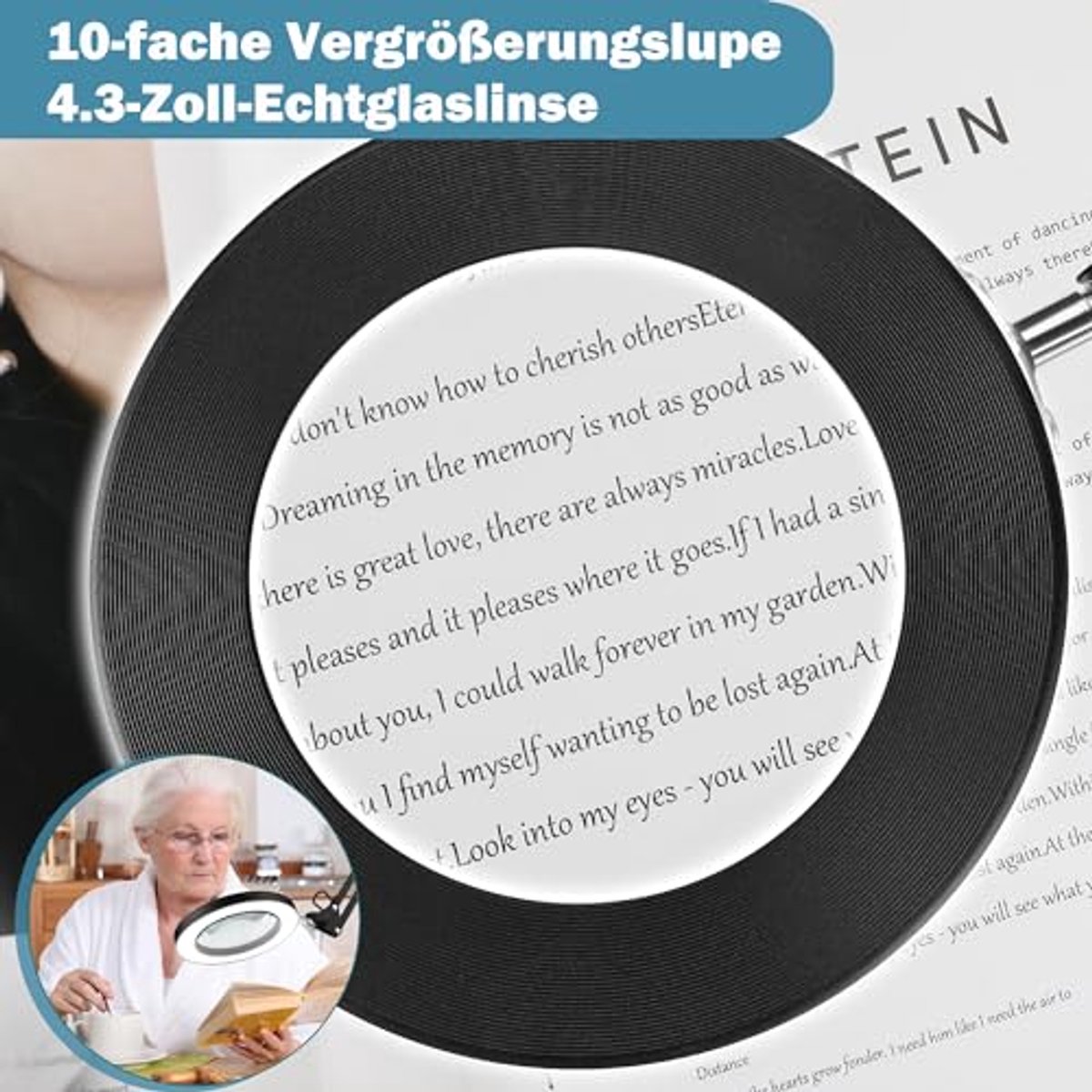 Loep met Licht en Standaard - 10-voudige Vergrootglas, 3 Modi, Traploos Dimbare LED-bureaulamp voor Naaien, Knutselen en Werk
