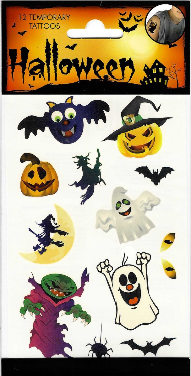 Halloween Tattoos nr. 4/D - Tijdelijke Tattoo - Plak Tattoos - Nep Tattoo - Fake Tattoo – Volwassenen en Kinderen - 1 Vel met 12 tattoos