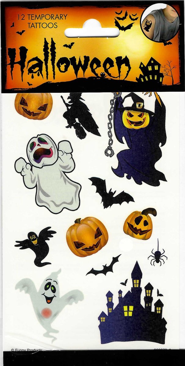 Halloween Tattoos nr. 1/A - Tijdelijke Tattoo - Plak Tattoos - Nep Tattoo - Fake Tattoo – Volwassenen en Kinderen - 1 Vel met 12 tattoos