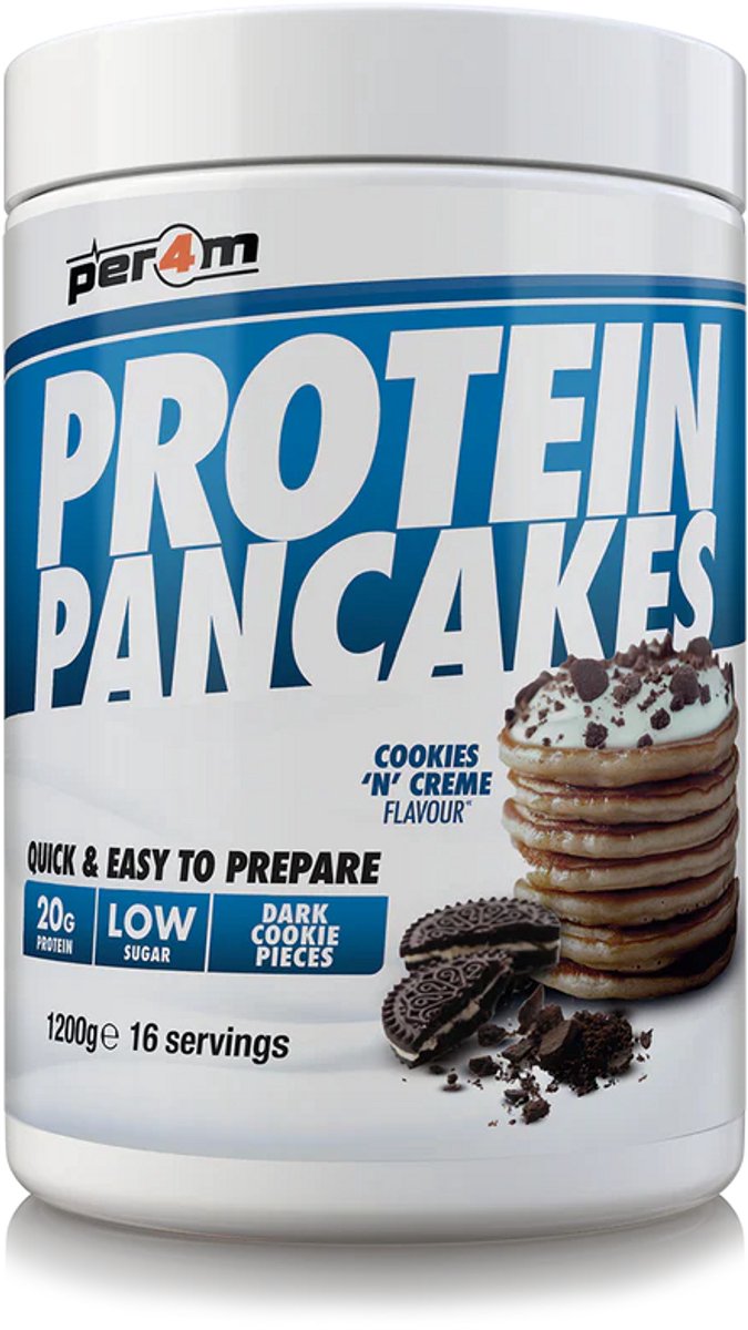 PER4M Protein Pancakes Cookies & Cream – Eiwitrijke Pannenkoekenmix – 20 g Eiwit per Portie – Snel & Makkelijk Gezond Ontbijt of Snack – 1200g - Cookies & Cream