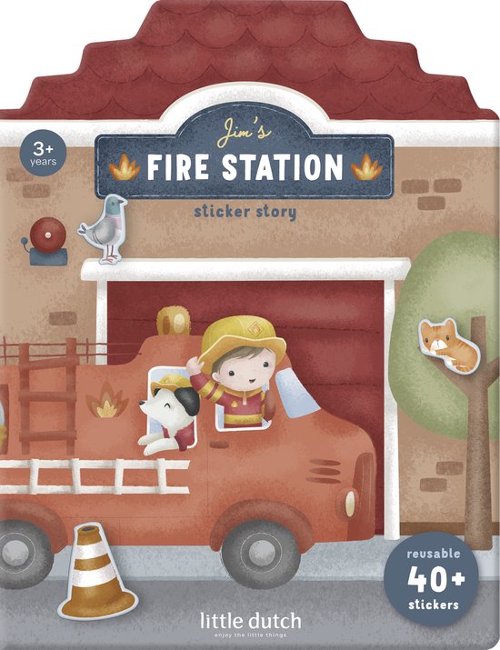 Little Dutch herbruikbare sticker speelset Jim & Friends - 3 vellen met mooie dikke stickers, compleet met speelachtergrond - niet permanente, verplaatsbaar en herbruikbaar - creatief speelgoed vanaf 3 jaar