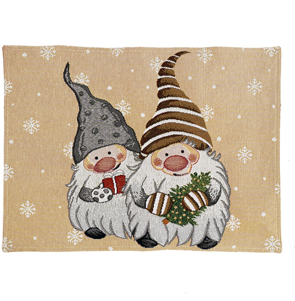 Placemat - luxe gobelinstof - Kerst - 2 Wichtels - Kabouters - dubbelgevoerd - 33 x 46 cm