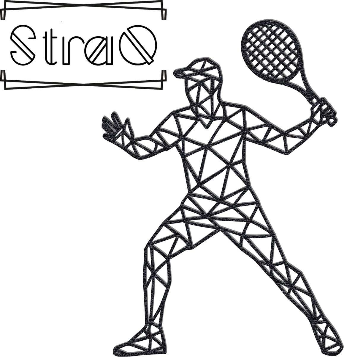 StraQ Zwarte Geometrische Tennisser 24 cm - Tennis - Muurdecoratie - Wandversiering - Wanddecoratie - Links