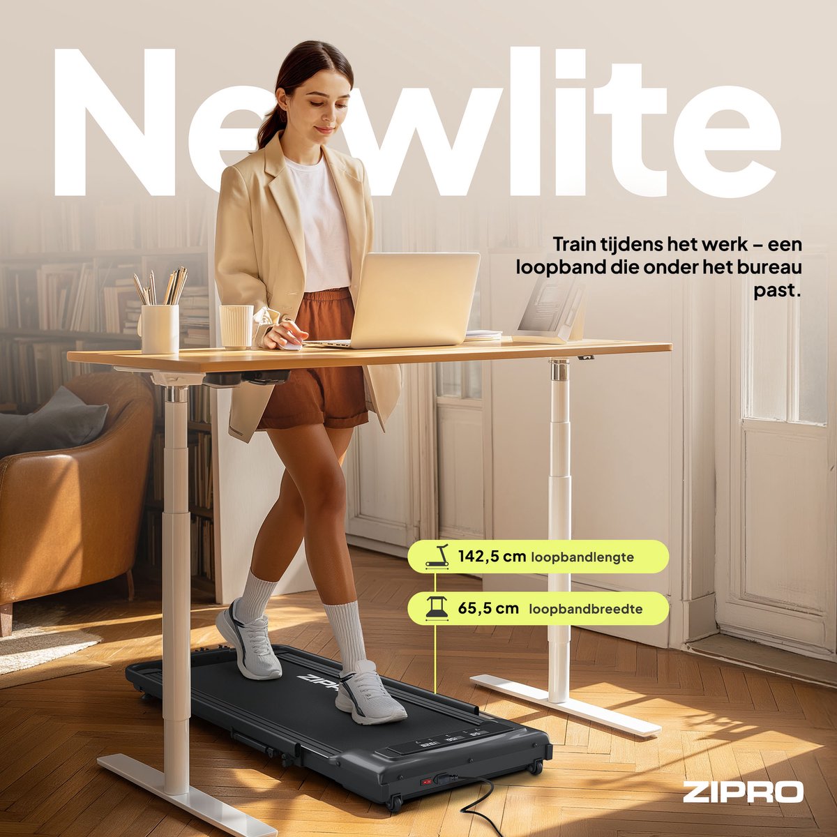 Afbeelding 3 van Zipro® Newlite Elektrische Loopband 1-10 km/h - Wandelband - Inklapbaar - Cardiotraining -display - Eenvoudig opvouwen naar een verticale positie - Nauwkeurige gegevensmeting - Easy Walk-demping - snel vouwsysteem