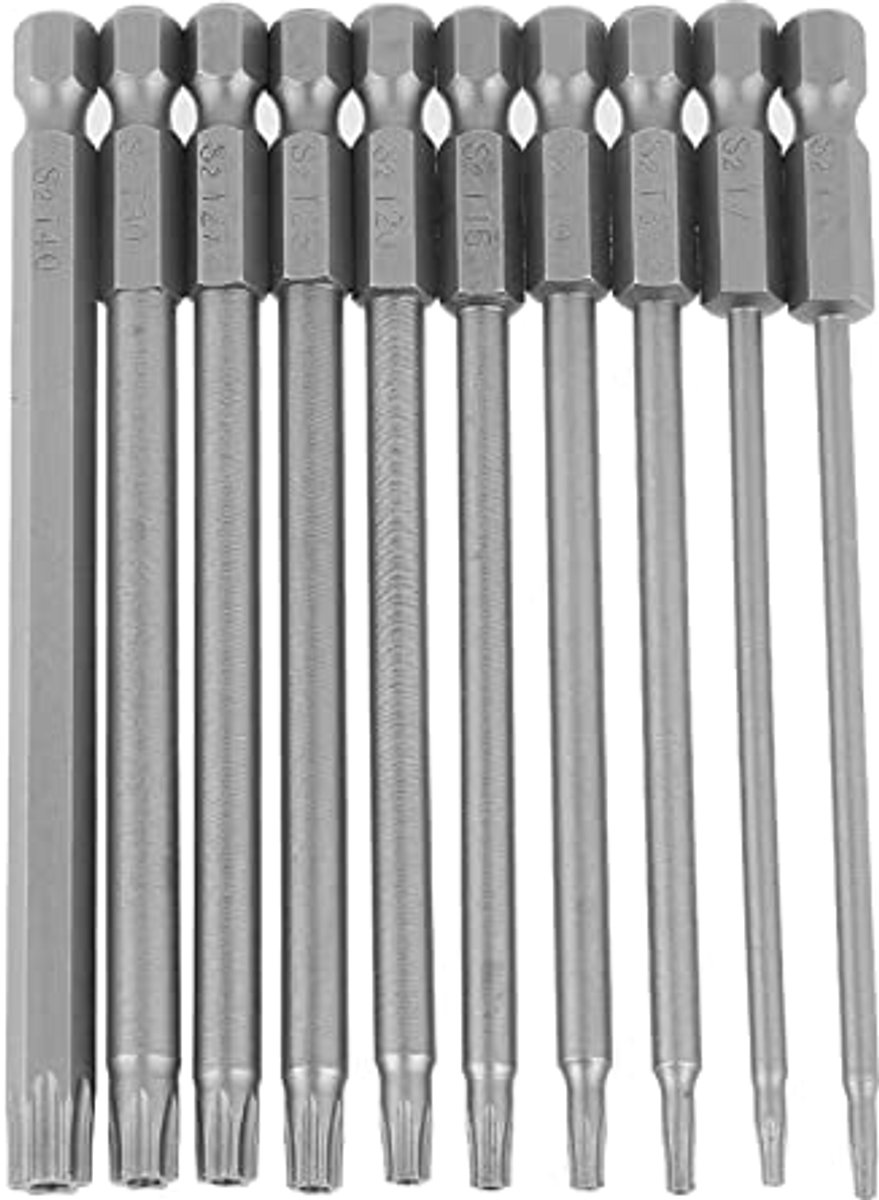 Schroevendraaier Set met 10 Bits - 100 mm 1/4 Inch Hex Shank S2 Staal Torx