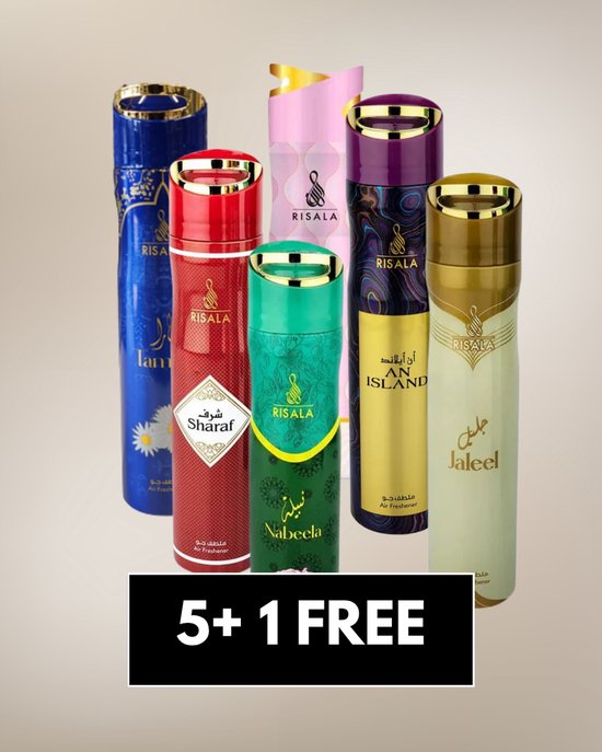 Risala Air Freshener – Mix Lot de 6 – Tamara, Sharaf, Jaleel, An Island, Nabeela, Amalia – Parfum d’Ambiance Oriental