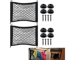 2 stuks - kleine bagagenetten met elastische zakken - elastisch opbergnet - 25 x 35 cm rekbaar auto-organizernet - voor kofferbak, camper, boten, huis, auto - zwart