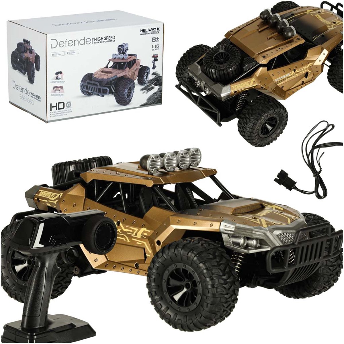 SF RC Auto Drift Off-Road 1:16 – Bestuurbare Auto - Snelheid tot 20 km/u, 4x4, Rubberbanden, Realistische Geluids- en Lichteffecten – Stoere Bruine RC Terreinwagen + E-Book