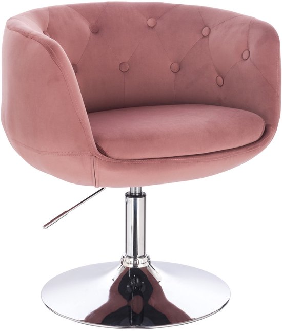 SVITA PANAMA Fauteuil Lounge Rétro - Fauteuil Rembourré Fauteuil Cocktail Pied Rond Métal Velours Rose