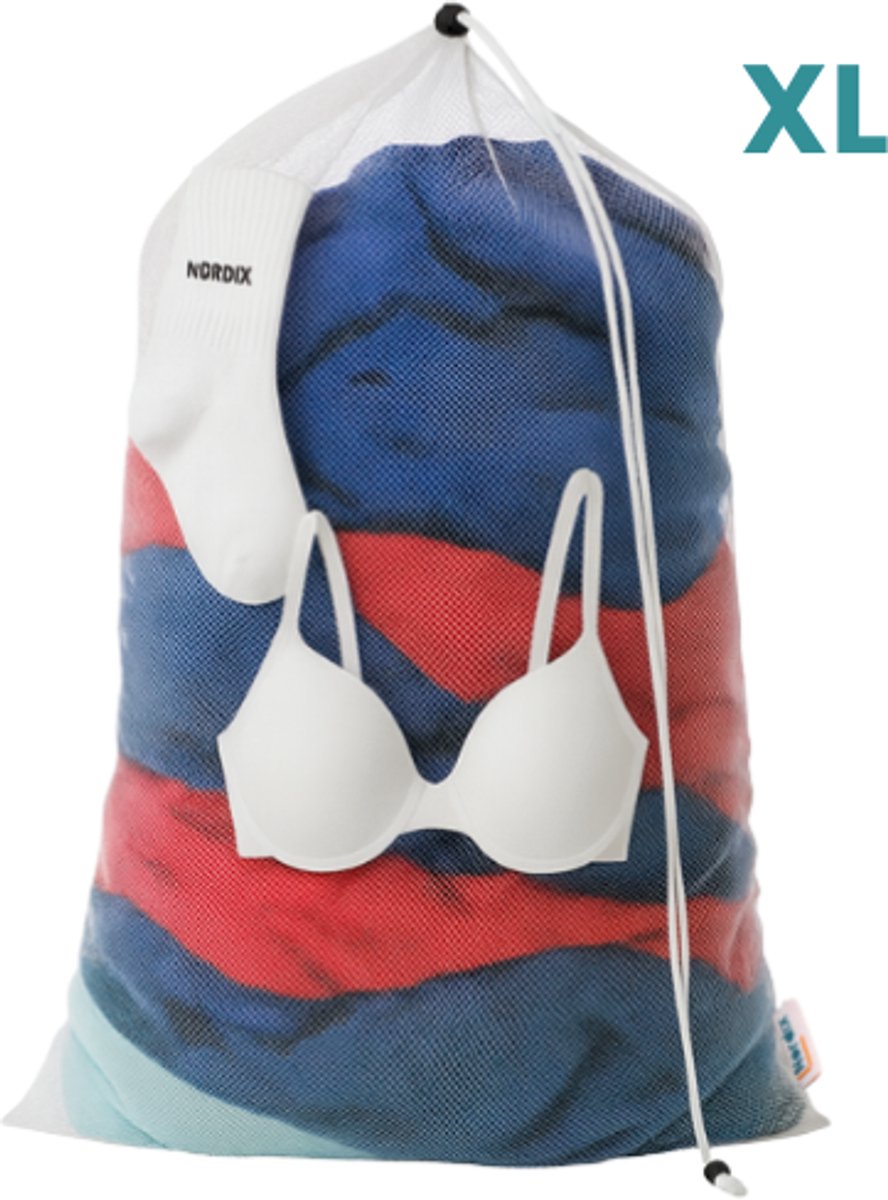 NORDIX Waszak Groot XL - 60x90CM - Laundry Bag - Wasnet - Waszakje - Treksysteem - Trekbandsluiting - Polyester - Schoenenzak - WHITE
