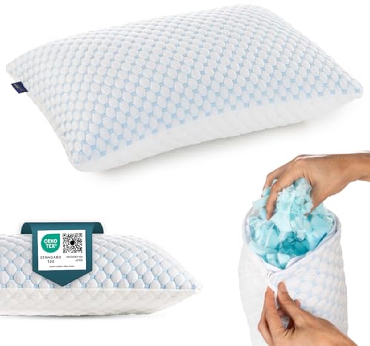 Comfortabel traagschuim kussen voor reizen en kamperen - Draagbare tas, temperatuurregulerend, queensize