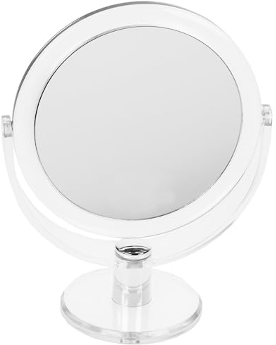 Ronde Make-up Spiegel met Verhoogde Spiegelfunctie - Twee-zijdig, Ø 16 cm, 7-voudige Vergroting
