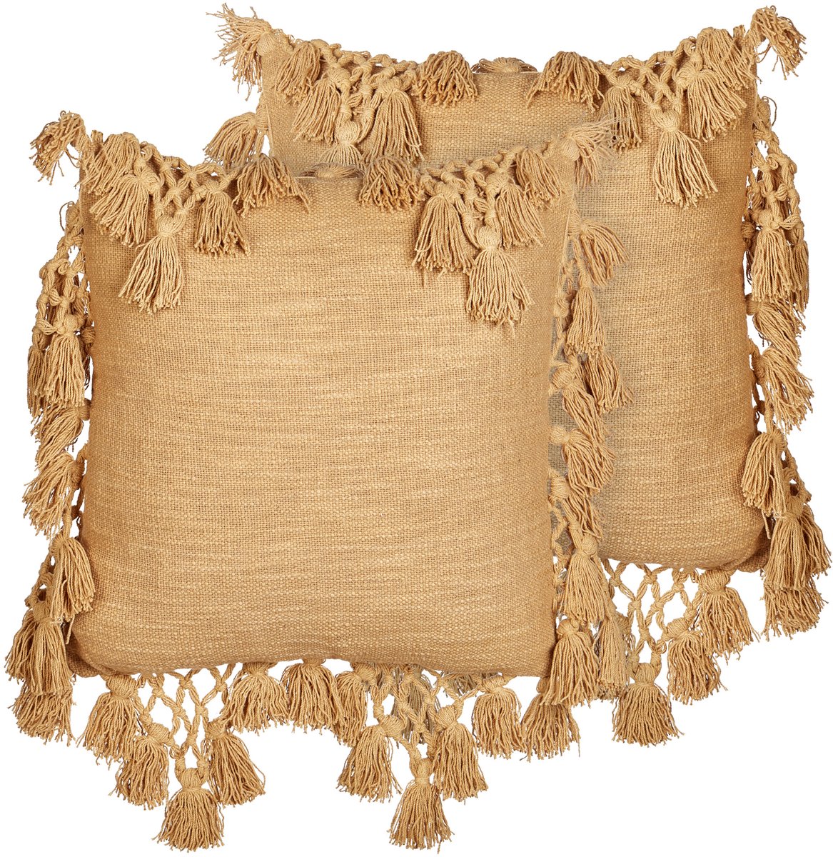 Beliani OLEARIA - Sierkussen set van 2 - Zandbeige - 45 x 45 cm - Katoen