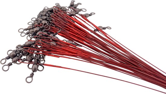S&D - Stalen onderlijn vissen - 50 stuks - Rood - 14kg 25cm - Hengelsport - Voor roofvissen met kunstaas van S&D — afbeelding 3