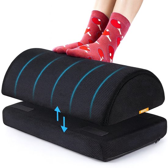 BOTC Voetensteun - 2 Verstelbare Hoogtes - 43x28x13cm - Traagschuim - Bureau - Ergonomisch - Wasbaar - Zwart