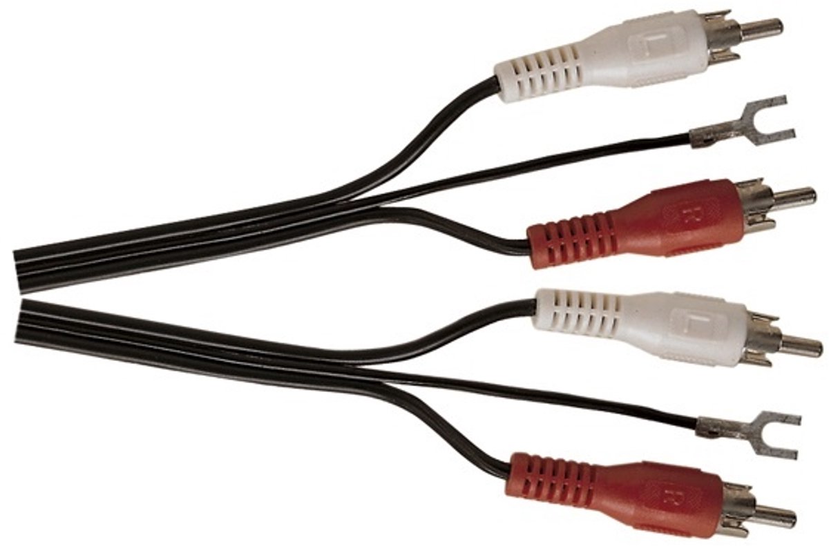 Tulp stereo audio kabel met aarde draad - zwart - 1,2 meter