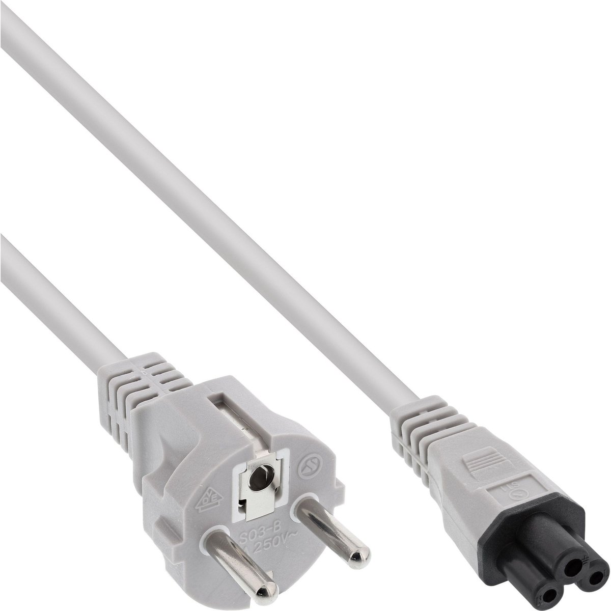 Apparaatsnoer met rechte C5 plug en rechte stekker - 3x 0,75mm / grijs - 1,8 meter