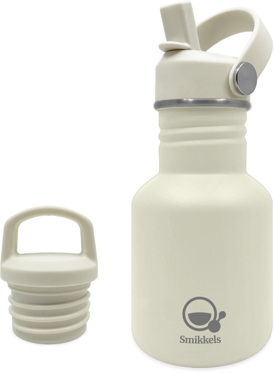 Smikkels - RVS drinkfles - 350ml - Wit - Schoolbeker kind - Drinkbus school