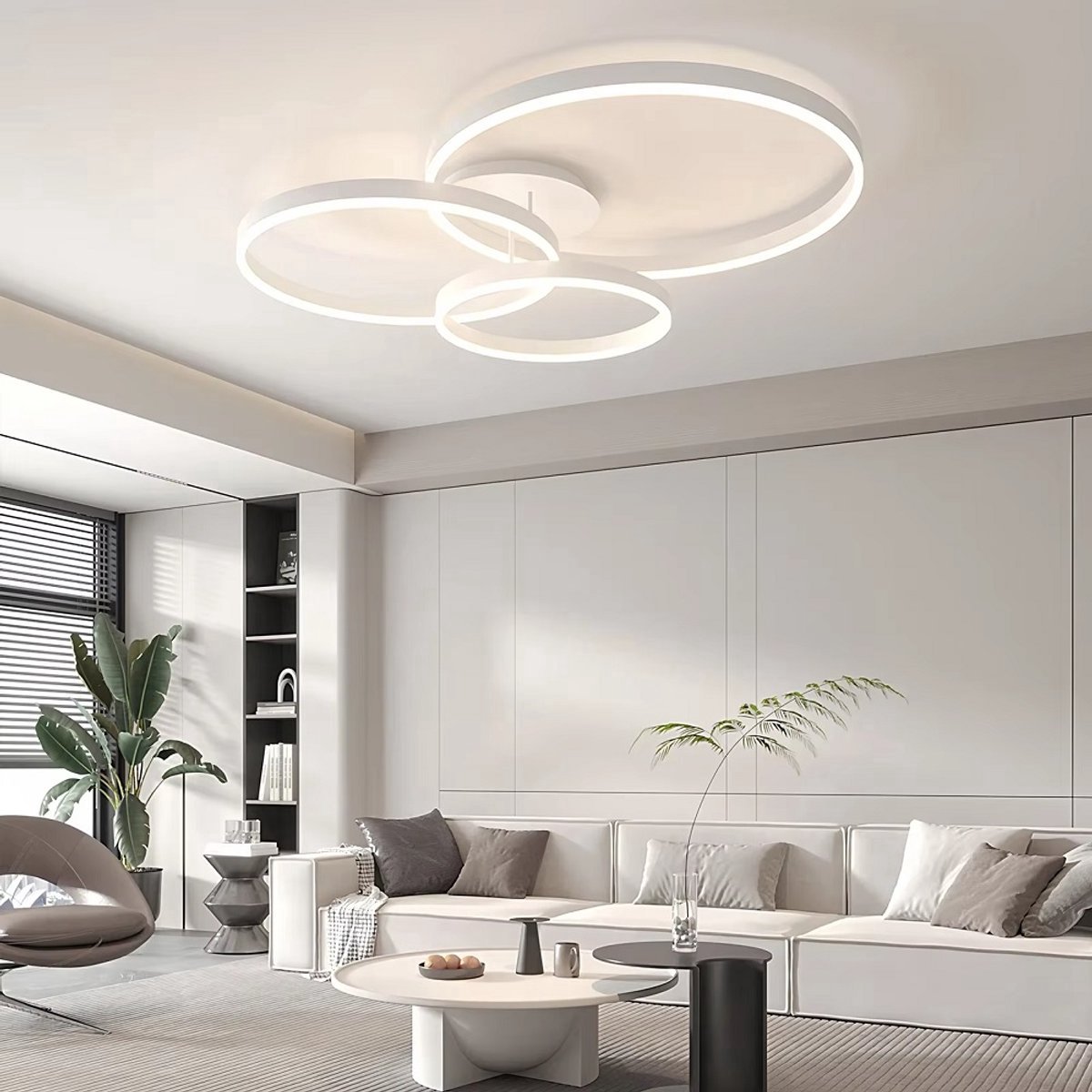 Led Plafondlamp - 3 Ringen - Dimbaar met Afstandsbediening - 76 Watt - Modern Design - Wit