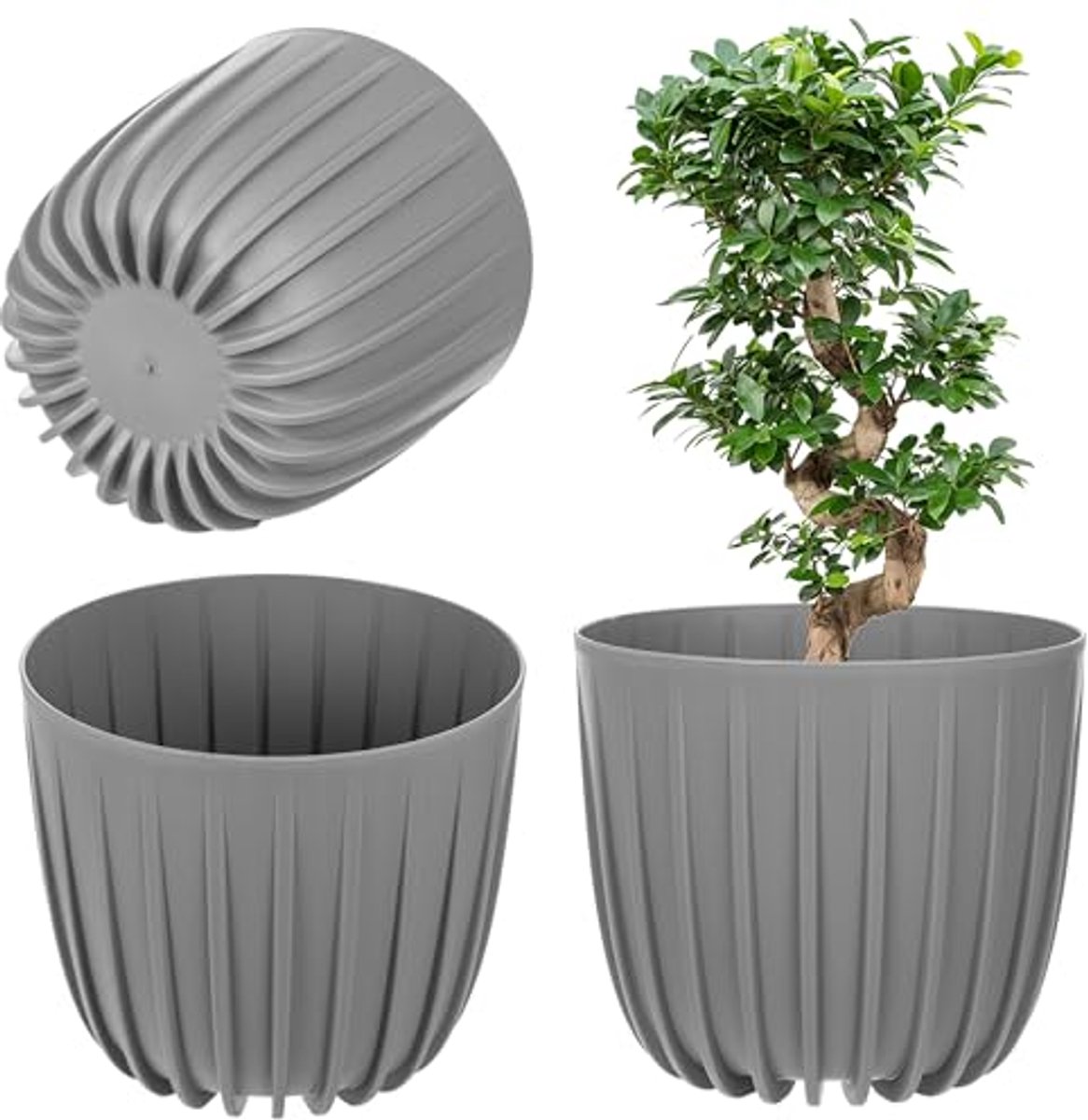Moderne kunststof bloempot met geometrisch patroon - Ronde plantenpot (12,5 x 11 cm)