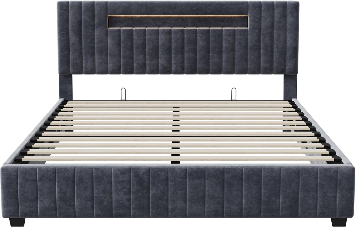 SHOPENTRA Luxe Opbergbed 140x200 cm met LED Hoofdbord Verlichting - afbeelding 2