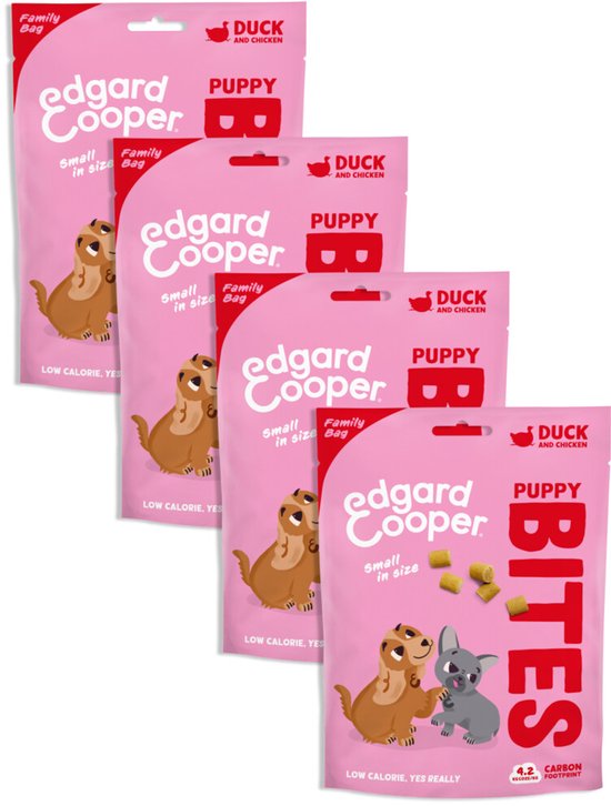 Edgard & Cooper 4x Natuurlijke Hondensnacks voor Puppy, Eend Bites (4 x 50g), Graanvrije Beloningen, Vers Vlees, vol Essentiële Aminozuren voor een Gezonde Spijsvertering
