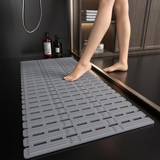 Antislip douchemat, 90 x 60 cm, antislip douchemat met zuignappen en afvoergaten, machinewasbaar, voor bad en badkamer, blauw