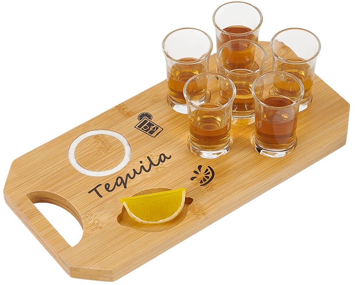 Tequila Shot Board Handgemaakte Tequila Shot Tray Zonder Bril Burlywood Kleur Bamboe Glas Houder Rechthoek Shot Glazen Houder Wijn Dienblad Voor Zout Rand Glas Display Opslag