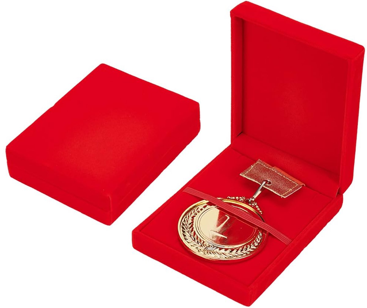 2 stuks losse fluwelen opbergdozen voor medailles FireBrick kleine individuele PU resspeldvitrine voor hardlopers winnaar alle sporten militaire onderscheidingen cadeaubadges
