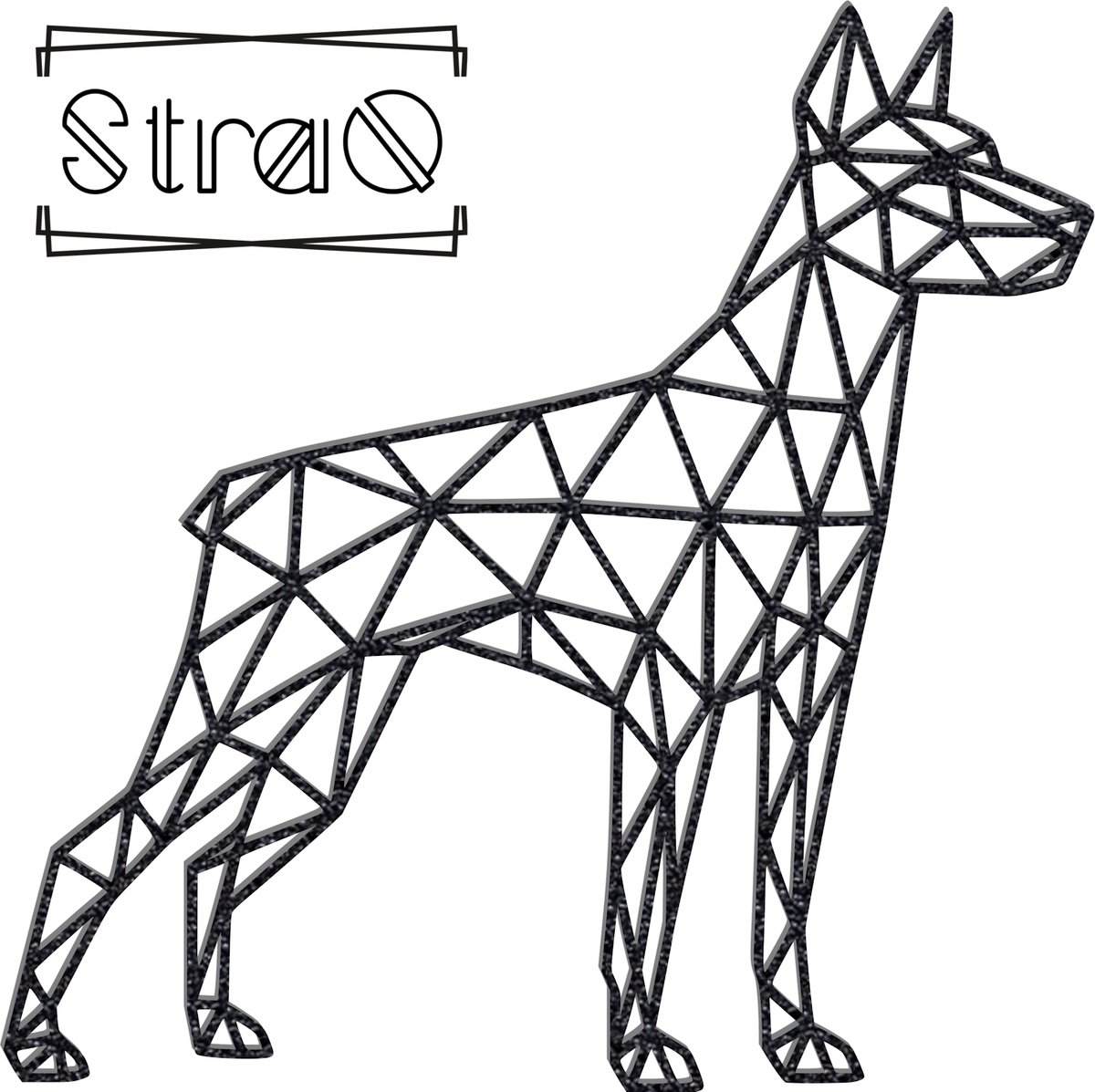StraQ Zwarte Geometrische Dobermann 24 cm - Hond - Muurdecoratie - Wandversiering - Wanddecoratie - Rechts
